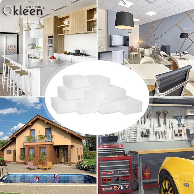 Okleen White Multi Use Scrub Sponges. Made in Europe. 9 Pack, 4.3x2.8x1.4 inches. Odorless Delicate Scrubber for Kitchen and Household Cleaning