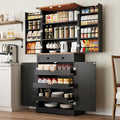 ELYKEN 72" Pantry Cabinet, Black Farmhouse Tall Kitchen Storage Cabinet with Drawer, Sliding Rack & Door Shelf for Spice Snacks Canned, Dining Room Kitchen
