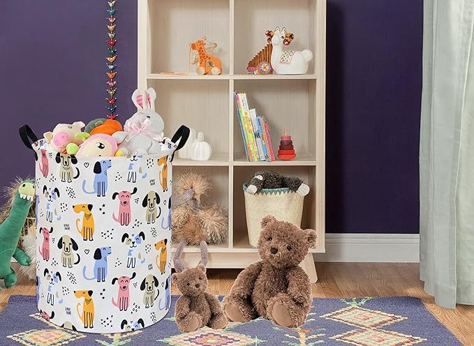 Round Dog Laundry Hamper Storage Basket Laundry Organizer Hamper Storage Bins Clothes Box Nursery Hamper Gift Basket with Handles