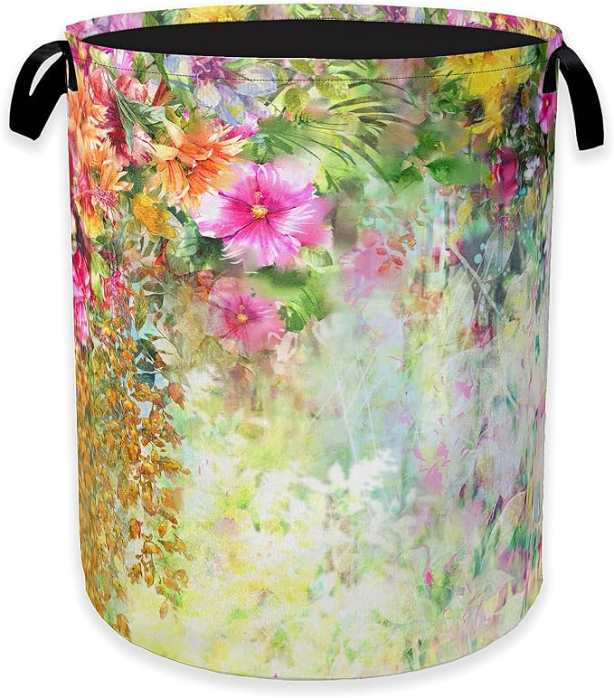 Laundry Hamper,Spring Flowers Laundry Basket,Colorful Floral Portable Collapsible Laundry Room Organization Storage for Dorm Room,Nursery,Bathroom,Bedroom,16x20 Inch