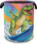 Laundry Basket,Dinosaur Surfing on Sea Collapsible Laundry Baskets,Waterproof Oxford Hamper with Handles for Bathroom Bedroom Nursery Home Storage 16"x20"