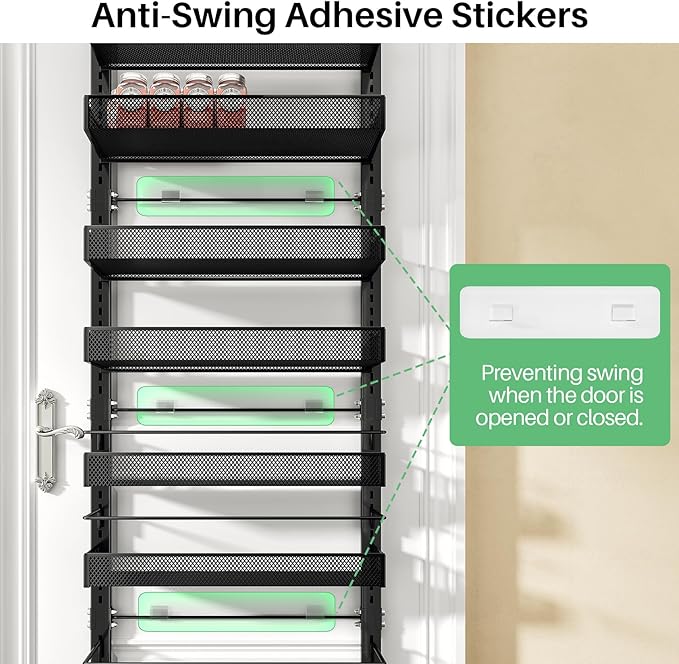 SNTD Over the Door Pantry Organizer - 8 Tier Adjustable Pantry Door Spice Organizer, Large Capacity Hanging Door Spice Rack for Kitchen Pantry Organizers and Storage (Black, 17" W x 6" D x 69" H)