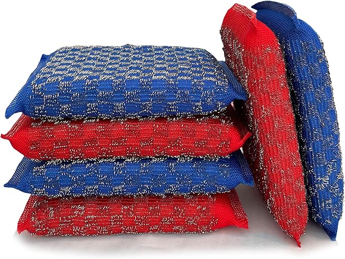 Steel Wool Scrubbers Dish Kitchen Sponges Heavy-Duty Kitchen Steel Scrub Sponges,Multi-Functional Stubborn Stain Fast Cleaning Scrubber(6 Pack)