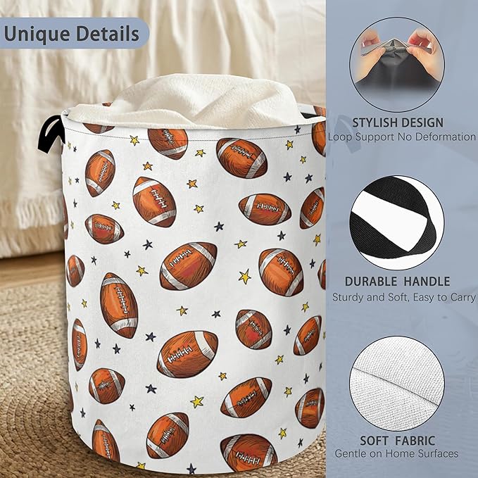 American Football Laundry Basket,Stars Foldable with Handles Tote Bag Oxford Cloth for Bathroom Bedroom Dirty Clothes Storage Bucket 16" x 20.8"