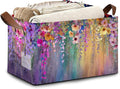 Colorful Flowers Collapsible Storage Box,Organizer Bin with Handles for Room Decoration,Bins Book Basket Box 17x11.5x10Inch