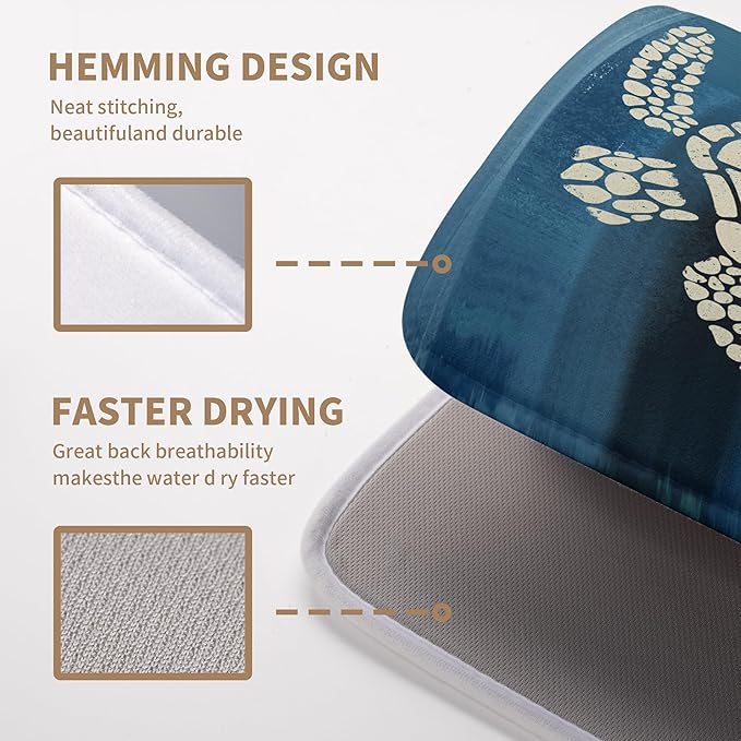 Wnoesat Sea Turtle Dish Drying Mats for Kitchen Counter 18x24 Inch Summer Ocean Animal Microfiber Absorbent Dish Drainer Rack Mats Navy Blue Large Dish Pad with Hanging Loop