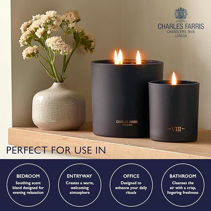 Charles Farris Luxury Scented Candle – 3 Wick, Hand-Poured, Long Lasting, Clean Burning, 640g / 22.5oz, Up to 80 Hour Burn, Made in England – Orange Blossom, Jasmine, Green Mulberry – Elizabeth