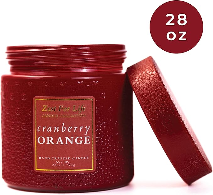 A Cheerful Giver - 28oz Large Scented Candle Jar with Lid- Zest for Life - 130 Hours of Burn Time, Gift for Women (Large, Cranberry Orange)