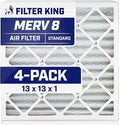 Filter King 13x13x1 Air Filter | 4-PACK | MERV 8 HVAC Pleated A/C Furnace Filters | MADE IN USA | Actual Size: 13 x 13 x .75"