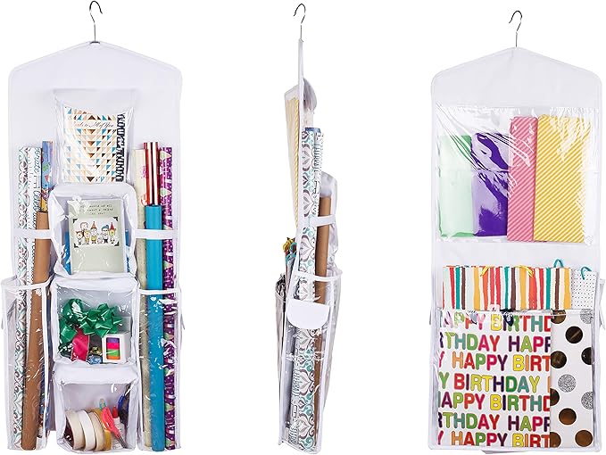 Double-Sided Hanging Gift Bag and Gift Wrap Organizer (White)