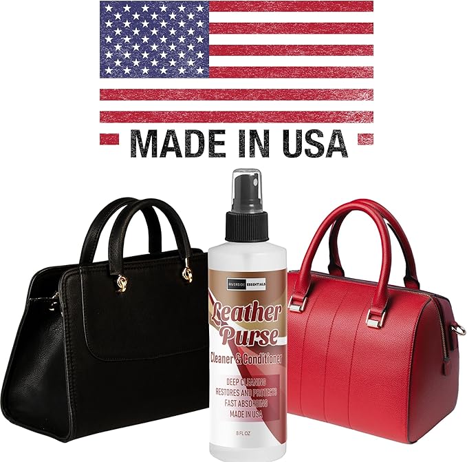 Riverside Essentials 8oz Leather Purse Cleaner & Conditioner – 3-in-1 Spray for Handbags, Designer Bags & Luxury Purses – Deodorizes, Cleans, Conditions & Restores Leather – Safe on Finishes