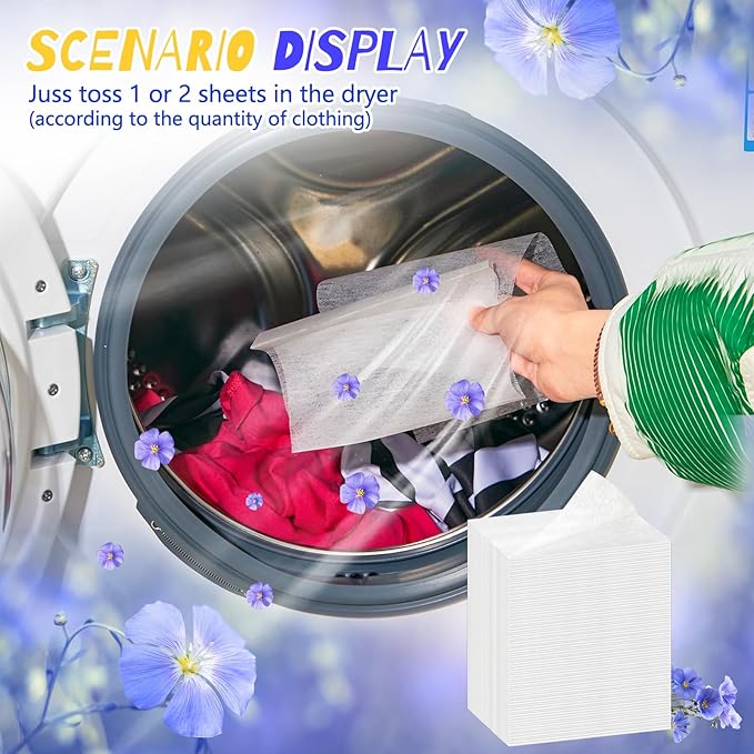 Heigble 600 Count Flax Scent Dryer Sheets Fabric Softener Fresh Scent Dryer Sheets Bulk Naturally Softens and Removes Static Cling, Ideal for Large Households, Sensitive Skin