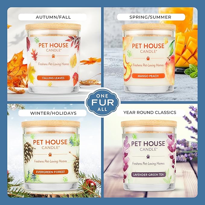 One Fur All Pet House Candle Plant-Based/Soy - Clean Burning Scented, Long Lasting Pet Odor Candle for Home - Pecan Pie