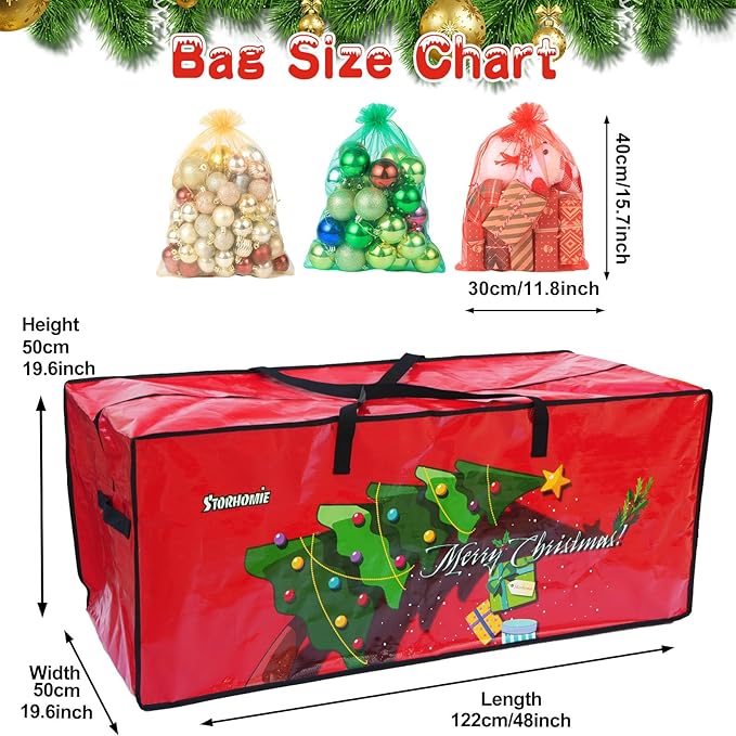 Christmas Tree Storage Bag 7.5FT, Christmas Tree Bag,Double Thickened Woven Fabric,Christmas Tree Storage for Disassembling Artificial Tree 122 X 50 X 50cm with 3 Organizer Pouches