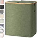 BALEINE Laundry Hamper with Lid, Tall Laundry Baskets with Bamboo Pull Handles, Large Laundry Bin with Internal Support (36 Gal/140L, Green)