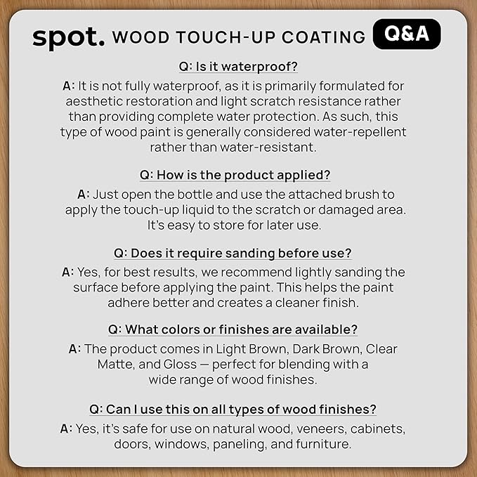 Light Brown Wood Stain Repair Kit, Brush-On Touch-Up Stain Bottles, Golden Oak, Early America, Cherry, Red Oak, Interior and Exterior Wood, 4 fl oz Total by spot.