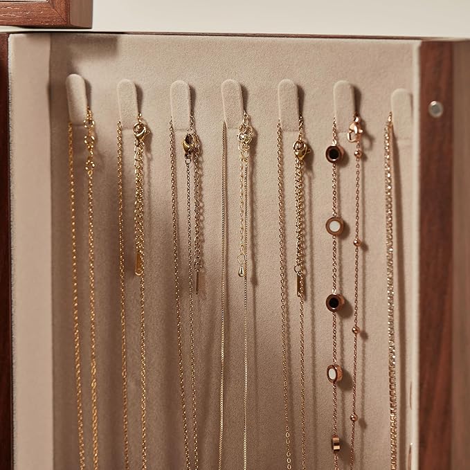 CHOSIN Black Walnut Wooden Jewelry Box, 4-Layer Lockable Organizer with Mirror, Rotatable Ring Holder,Side Doors & Brass Handle, Classical Design for Rings, Necklaces, Earrings, Valentine's Day Gifts