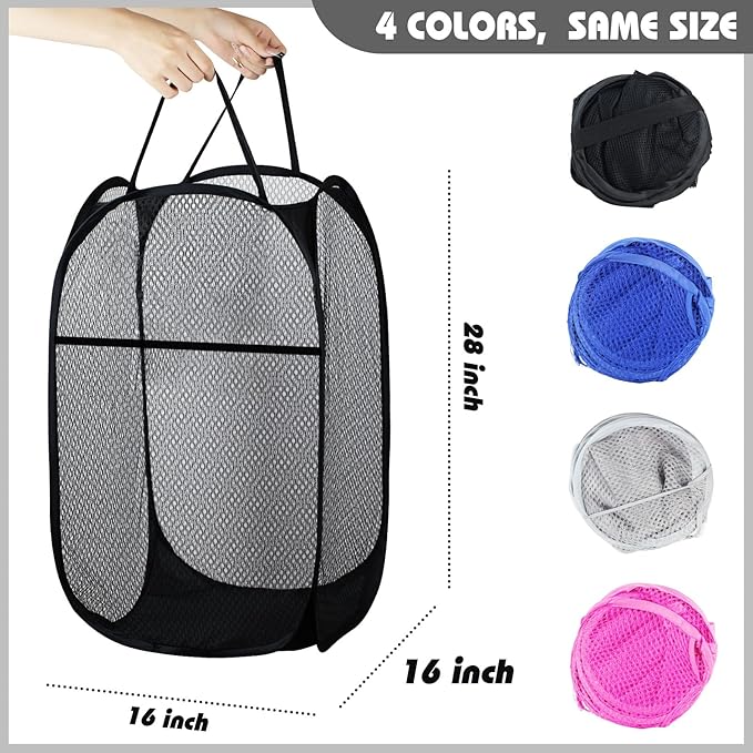 Buyongwant Collapsible Pop Up Laundry Hamper, Extra Large Mesh Foldable Laundry Basket, 28" x 16" x 16"(Black)