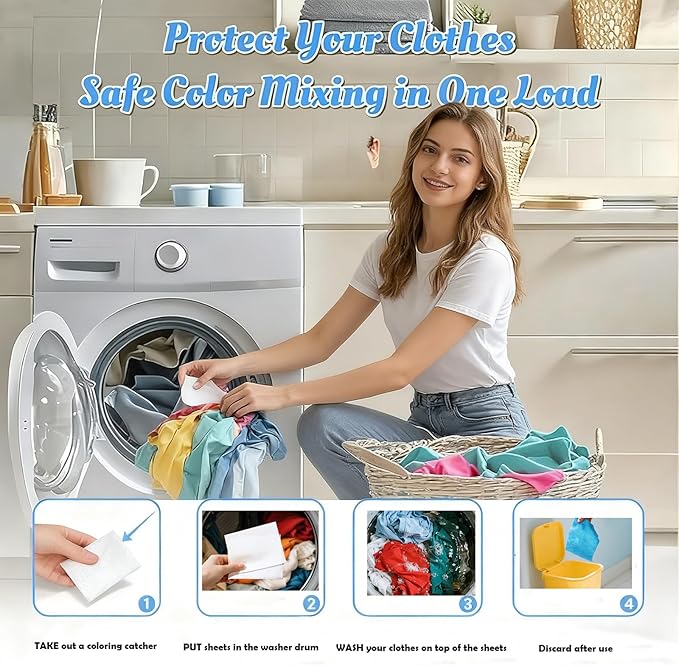 Color Catcher Sheets for Laundry Dye Absorber Sheets Prevent Color Bleeding Fragrance Free Color Grabbers for Mixed Washes Clothes Quilts