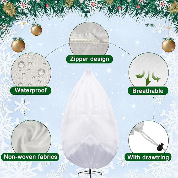 ONESING Upright Christmas Tree Storage Bag, Christmas Tree Cover with Zipper and Adjustabel Straps, 9FT x 6FT Tear Resistant Tree Bags for Storage Under 7.5Ft Assembled Trees-White