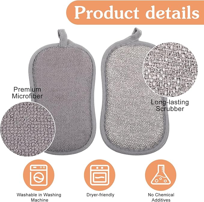 XLIUAX 36 Pack Dual-Sided Scrub Sponges, Non Scratch Microfiber Sponge Multi Purpose Cleaning Dish Scrubber Along with Heavy Duty Scrubbing Power for Washing Dishes Pots Pans Kitchen Cookware(Gray)