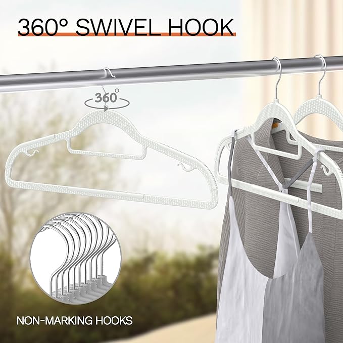 MLKJHHI 60 Pack Thin Space Saving Hangers, No Slip Clothes Hangers with Non Slip Textured and 360° Hook - Plastic Hanger, Closet Organizer for Shirt, Pants, Suit, Skirt, Coat - White