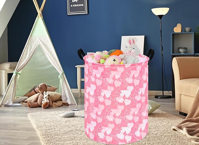 Round Valentine Gift Laundry Hamper Storage Basket Laundry Organizer Hamper Storage Bins Clothes Box Nursery Hamper Gift Basket with Handles