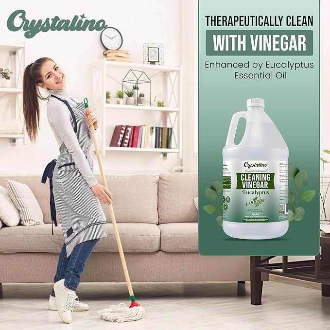 6% Cleaning Vinegar Cleaner (1 Gallon) Eucalyptus Essential Oil Powered for Home, White Industrial Vinegar for Cleaning Purpose and Laundry, Vinager, Vinagre Blanco de Limpieza, Vinger