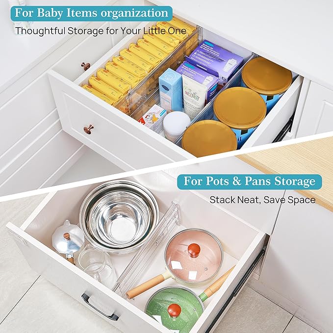 Vtopmart 10 Pack 6" Tall Upgrade Drawer Dividers for Big and Deep Drawer, 12.8"-22.3" Adjustable Expandable Dresser Drawer Organizer, Clear Plastic Separators for Dresser, Baby Supplies, Kitchenware