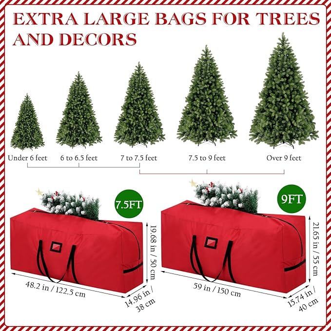 Christmas Tree Storage Bag Box 7.5FT, 2Pack Heavy Duty Christmas Tree Bag Container, 600D Oxford Waterproof Xmas Holiday Artificial Tree Bag With Reinforced Handles Dual Zipper For Decoration Ornament
