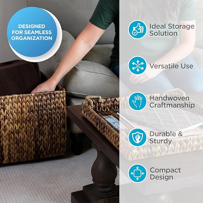 BIRDROCK HOME Woven Storage Cube - Abaca Seagrass Decorative Ottoman - Living Room Side Table - Store Blankets Pillows Magazines Books Remotes