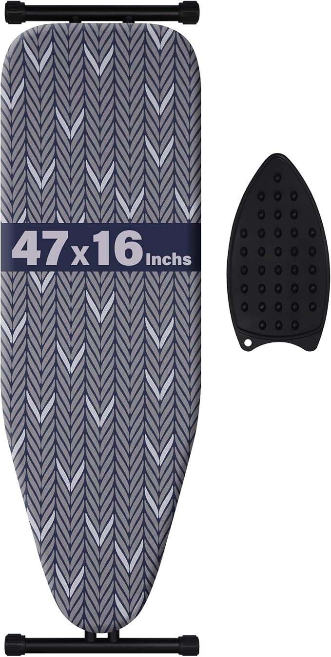 veiox Ironing Board Full Size, Metal Construction Iron Board with Extra Thick Heavy Duty Padded Cover, Stable Structure, Anti-Skid Feet (47x16)