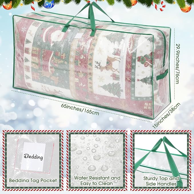 2 Pack Extra Large Christmas Tree Storage Bag 9 ft Artificial Tree, 126gallon Heavy Duty Moving Bag 65" Waterproof Clear Oversized Box with Handle Label Pocket for Camping College (Green)