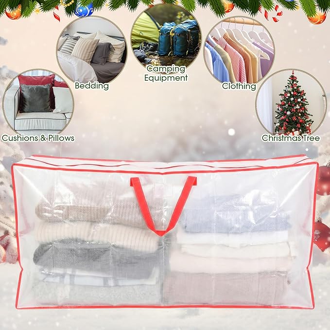 2 Pack Extra Large Christmas Tree Storage Bag 9 ft Artificial Tree, 126gallon Heavy Duty Moving Bag 65" Waterproof Clear Oversized Box with Handle Label Pocket for Camping College (Red)