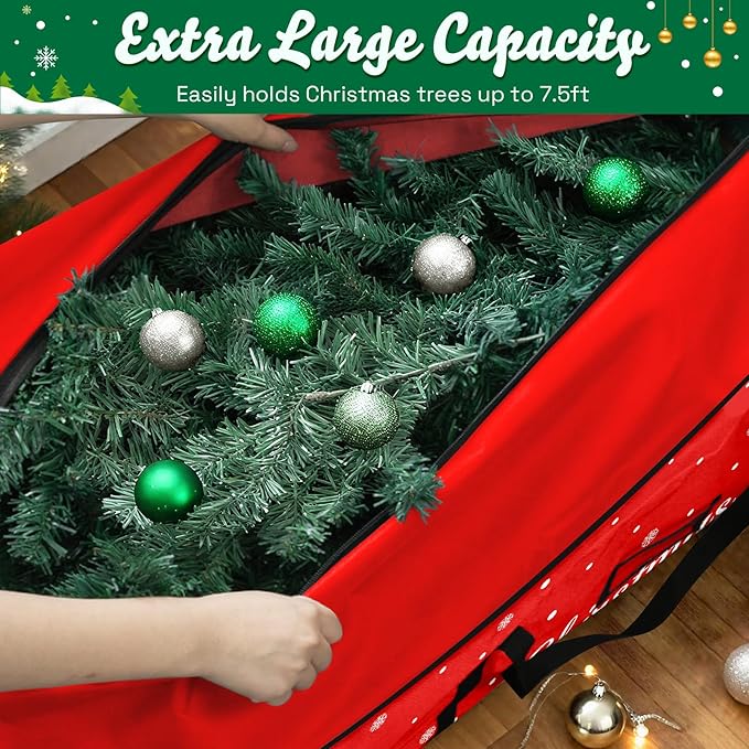 Christmas Tree Storage Bag, Fits Up 7.5 Ft Christmas Tree Durable 600D Oxford Holiday Storage Container with Wide Opening Dual Zippers (Reindeer)