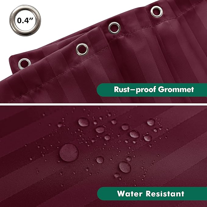 Biscaynebay Fabric Shower Curtain or Liner 72" by 72", Burgundy Water Repellent Damask Stripes Bathroom Curtains Machine Washable