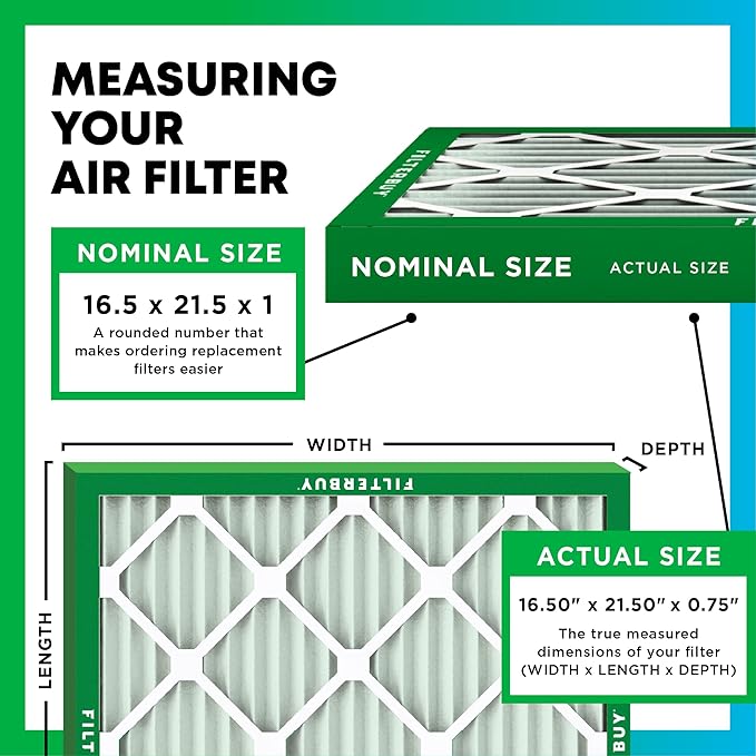 Filterbuy 16.5x21.5x1 Air Filter MERV 11 Superior Pet & Allergy Defense (2-Pack), Electrostatic Pleated HVAC AC Furnace Filters Replacement for Bryant and Carrier (Actual Size: 16.50 x 21.50 x 0.75)