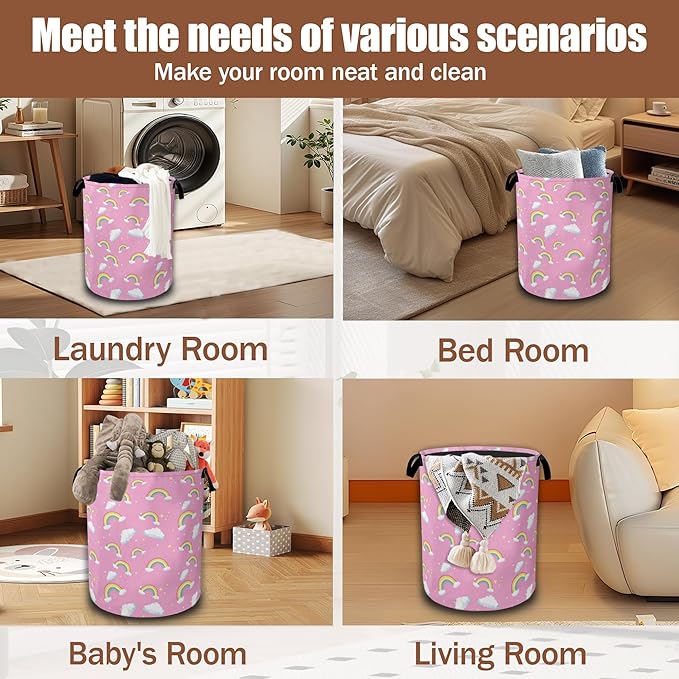 Cute Rainbow Star Cloud Laundry Baskets,Laundry Hamper,Storage Basket with Handles for Bathroom Bedroom College Dormitory Living Room Nursery Organizer 16"x20.8"