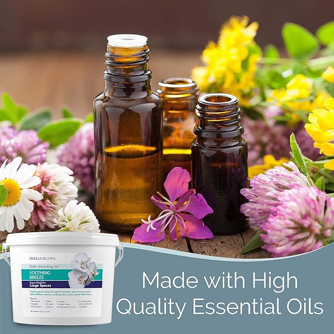 SMELLS BEGONE 1-Gallon Gel Odor Eliminator – High-Capacity, Long-Lasting Absorber for Large Basements, Garages, Workshops & Commercial Areas – Removes Tough Odors with Essential Oils (Soothing Breeze)