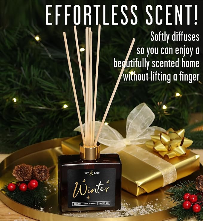 Winter Diffuser, Christmas Diffuser - w/Cinnamon, Clove & Orange I Infused w/Essential Oils I3.75 OZ Oil I Christmas Décor I Long-Lasting Scent Lasts 4-6 Month's I Made in The USA