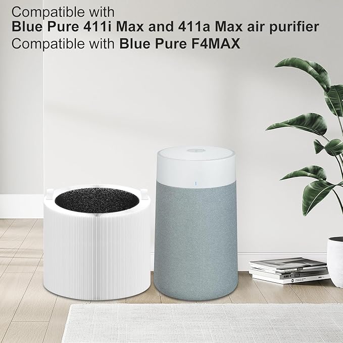 Blue Pure 411i/411a Max Replacement Filter Compatible with 411i/411a Max Smart Machine Blue Pure F4MAX, 3-in-1 Efficient Middle Filter and Activated Carbon Filters for Home Living Room, 2 Pack