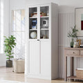 Kitchen Pantry Cabinet, 72" H Storage Cabinet with Glass Doors and Adjustable Shelves, Metal Bathroom Cabinets, Utility Cabinets for Kitchen, Living Room Assembly Required, White