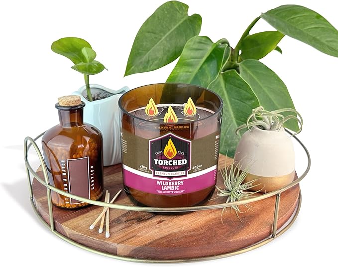 Torched Beer Scented Candles | Natural Soy Wax Candle | Wildberry Lambic Scent 28 oz | Makes a Great Gift for Men, Beer Lovers, and Collectors | Bar Man-Cave Decor and Accessories