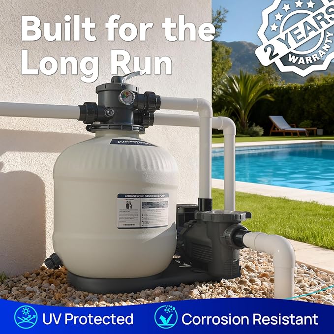 Aquastrong Sand Filter System with 6-Way Valve, Top-Mount Valve Pool Sand Filter, 20in Pool Filter Fits all Above Ground Pools and Inground Pools Up to 32000 Gallons