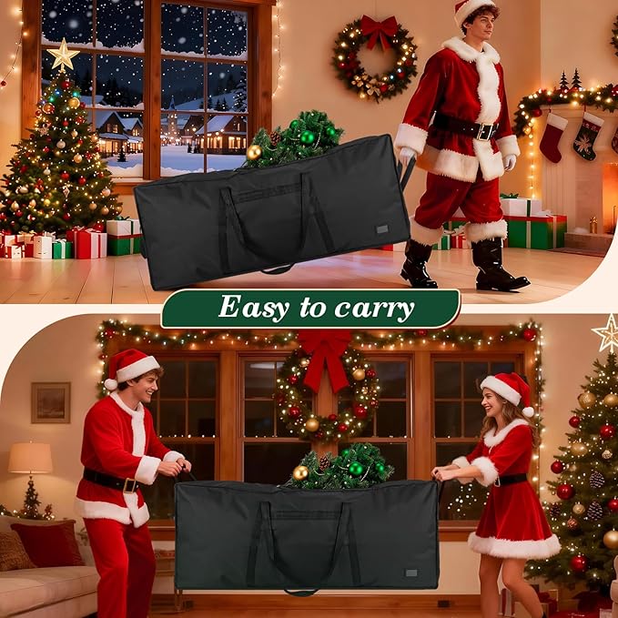 9 ft Christmas Tree Storage Bag, Heavy Duty Christmas Tree Bag with Reinforced Handles and Dual Zippers Wide Opening, Large Capacity fits for Artificial Christmas Tree (Black, 9 ft)