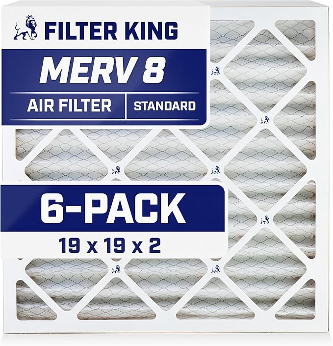 Filter King 19x19x2 Air Filter | 6-PACK | MERV 8 HVAC Pleated A/C Furnace Filters | MADE IN USA | Actual Size: 19 x 19 x 1.75"