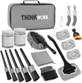 THINKWORK Windshield Cleaner Tool, Car Interior Cleaning Kit, Car Detailing Kit Interior Cleaner with10Pcs Detailing Brush Set, Gray Auto Detailing Supplies & Accessories