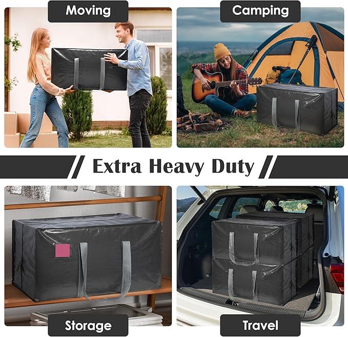 RMOHRO 6 Pack Extra Heavy Duty Large Moving Bags with Reinforced Zipper & Wide Handles, Waterproof Storage Bins for Clothes, College Dorm, Travel, and Home Organization, Gray