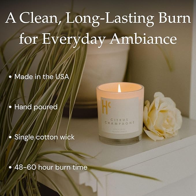 Citrus Champagne Single Wick Soy Candles, Luxury Scented Candles for Home - Up to 60 Hour Burn Time, Cruelty-Free Soy Wax Blend - Citrus Fragrance, Notes of Berries & Jasmine (9 oz)