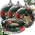 Zhengmy 4 Pack 30" 24" Wreath Storage Container Clear Christmas Wreath Storage Bags with Handle and Dual Zipper Plastic Decorative Garland Protector for Xmas Seasonal Holiday(Black)